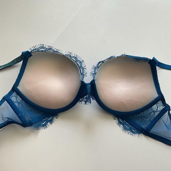 Victoria’s Secret Bombshell Bra Blue Sexy Shine Strap Add Cups Push Up 32C - Picture 8 of 9